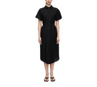 Comma Hemdblusenkleid Viskose-Leinen-Mix Relaxed Fit Kurzarm Midi Schwarz Gr. 46