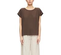 Kurzarmbluse COMMA, Damen, Gr. 34, braun, Web, Obermaterial: 97% Polyester, 3% Elasthan, unifarben, lässig geschnitten hüftbedeckend, Rundhals, abgesteppte Kante, Blusen Kurzarmbluse, Sommerbluse - un