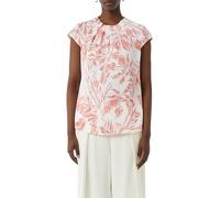 Kurzarmbluse COMMA, Damen, Gr. 44, rot (coral rot), Satin, Obermaterial: 95% Polyester, 5% Elasthan, bedruckt, regular fit taillenbedeckt, Rundhals, Blusen, mit All-Over Print und gerafftem Ausschnitt