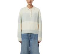 Gestreifter Feinstrickpullover mit Polokragen 32 creme|türkis 2176326.04G6.32