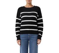 Strickpullover, Damen, Gr. M (38), schwarz (schwarz stripe), Strick, Obermaterial: 100% Baumwolle, COMMA CASUAL IDENTITY, gestreift, normal, Rundhals, Strickbündchen, Pullover Strickpullover, im Loose