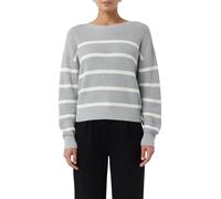 Strickpullover, Damen, Gr. L (40), graumelange stripe, Strick, Obermaterial: 100% Baumwolle, COMMA CASUAL IDENTITY, gestreift, casual, normal, Rundhals, Langarm Strickbündchen, Pullover, im Loose Fit 