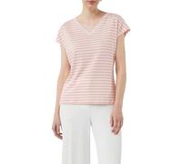 Gestreiftes Viskose-T-Shirt mit V-Ausschnitt pink 44