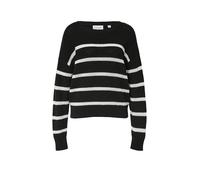 Strickpullover, Damen, Gr. L (40), schwarz (schwarz stripe), Strick, Obermaterial: 100% Baumwolle, COMMA CASUAL IDENTITY, gestreift, normal, Rundhals, Strickbündchen, Pullover Strickpullover, im Loose