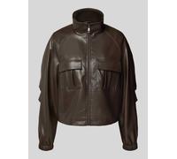 comma Jacke in Leder-Optik mit Stehkragen in Dunkelbraun, Größe 34