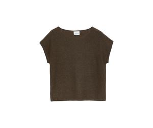comma - Kurzarm-Strickpullover mit U-Boot-Ausschnitt braun - Gr. - 46