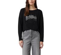 Comma Oversized Longsleeve mit Label-Detail, Frontprint und Strassdetails Schwarz Größe 44