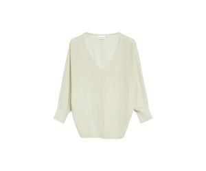 comma - Lockerer Strickpullover mit V-Ausschnitt und 3/4-Arm beige - Gr. - M