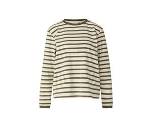 comma - Lockeres Langarmshirt mit Streifen grün/beige - Gr. - 38