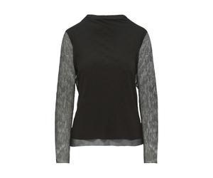 comma - Mesh-Longsleeve mit Plisseefalten schwarz - Gr. - 40