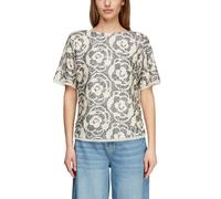 Comma Blusenshirt mit Paillettenbesatz Rundhalsausschnitt Relaxed Fit Beige/Grau Gr. 36