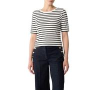 T-Shirt COMMA, Damen, Gr. 38, sanftes weiß stripe, Single Jersey, Obermaterial: 92% Viskose, 8% Elasthan, gestreift, casual, regular fit taillenbedeckt, Rundhals, Kurzarm, Shirts, mit Streifen Muster