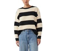 Comma Strickpullover Ringelpullover aus Grobstrick mit dezenten Pailletten Schwarz M