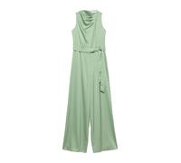 comma - Satin-Jumpsuit mit französischer Schulter und Drapé-Ausschnitt grün - Gr. - 40
