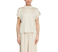 Kurzarmbluse COMMA, Damen, Gr. 46, bone beige, Web, Obermaterial: 54% Polyester, 46% Viskose, unifarben, lässig geschnitten hüftbedeckend, Rundhals, abgesteppte Kante, Blusen, mit Cut-Out hinten und 1