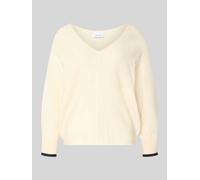 Strickpullover COMMA, Damen, Gr. S (36), ecru, Strick, Obermaterial: 80% Viskose, 20% Polyamid, unifarben, lässig geschnitten hüftbedeckend, V-Ausschnitt, Bündchen, Pullover Strickpullover, mit V-Auss