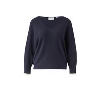 Comma Strickpullover aus Viskose‑Mix V‑Ausschnitt Fledermausärmel mit Kontraststreifen Marine L
