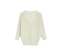 3/4 Arm-Pullover COMMA, Damen, Gr. S (36), eggnog, Strick, Obermaterial: 65% Viskose, 35% Polyester, unifarben, lässig geschnitten hüftbedeckend, V-Ausschnitt, Flachstrickbündchen, Pullover, mit V-Aus