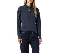 COMMA Strickpullover mit Denim-Polokragen und überschnittener Schulter