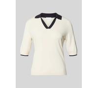 comma Strickshirt aus Viskose-Mix mit Polokragen und V-Ausschnitt in Offwhite, Größe 36