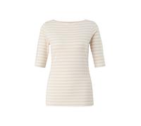 Kurzarmshirt COMMA, Damen, Gr. 36, beige (beige weiß), Jersey, Obermaterial: 100% Baumwolle, gestreift, casual, slim fit normal, eckiger Ausschnitt, Halbarm, Shirts, mit Streifen und slim fit (9450606
