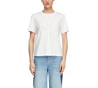 Comma T-Shirt Regular Fit mit Blumenapplikationen, bestickt, Weiß Größe 34