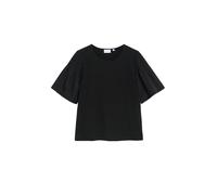 Comma Damen T-Shirt im Fabricmix mit Smok-Detail, Rundhals Schwarz Größe 46