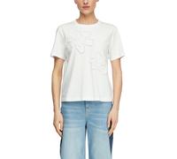 Comma T-Shirt Damen weiß bestickt 100% Baumwolle Regular Fit Rundhals Gr. 42