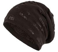Compagno Mütze Damen Wintermütze mit Pailletten warm gefütterte Beanie Strickmütze Hat Haube Einheitsgröße, Farbe:Braun