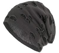 Compagno Mütze Damen Wintermütze mit Pailletten warm gefütterte Beanie Strickmütze Hat Haube Einheitsgröße, Farbe:Grau