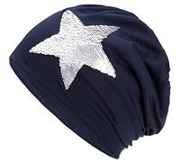 Compagno Slouch Beanie mit Pailletten aus atmungsaktivem, feinem und leichten Jersey Unisex Damen Mütze Haube Boho Bini Mädchen Einheitsgröße, Farbe:Marineblau