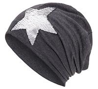 Compagno Slouch Beanie mit Pailletten aus atmungsaktivem, feinem und leichten Jersey Unisex Damen Mütze Haube Boho Bini Mädchen Einheitsgröße, Farbe:Grau