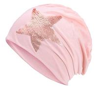 Compagno Slouch Beanie mit Pailletten aus atmungsaktivem, feinem und leichten Jersey Unisex Damen Mütze Haube Boho Bini Mädchen Einheitsgröße, Farbe:Rosa