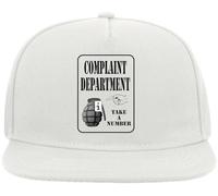 Complaint Department Take A Number Funny Grenade Graphic Snapback Flat Visor Cotton Blend Cap White