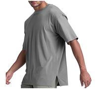 Compression Shirt Herren Hawaii Outfit Herren Haweihemd Rundhals Einfarbiges Loose Fit T Shirt Mit Schlitz Lockere Passform Sport Tshirts Große Größen Poloshirt Herren (Grau, L)