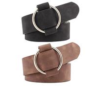 COMPUKAS 2 Stück pack Damen Gürtel aus Pu Leder mit Runder Dornschließe Breiter Nadelfreier Taillengürtel Modisch und Praktisch für Jeans und Shorts in Verschiedenen Farben