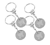COMPUKAS 4 Stück Edelstahl Einkaufswagenchip Schlüsselanhänger Abnehmbar und Tragbar Praktischer Trolley Token Keyring für Einkaufswagen Langlebiger Schlüsselring Anhänger