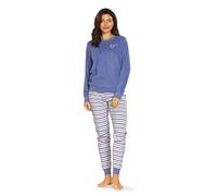 Comtessa Damen Frottee Schlafanzug 242345 Knopfleiste Bündchen Farbe: Blau Baumwolle Gr. 46 L