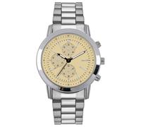 COMTEX Herren-Armbanduhr, blassgelb, Zifferblatt, Dekoration, silberfarbenes Edelstahl-Armband, Quarz-Uhrwerk, wasserdicht