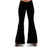 Comycom Damen Jeans Schlaghose Black - Schwarze Jeansschlaghose im 70er-Jahre Hippie-Look für Frauen, Flared-Jeans im Vintage-Style 36W / 34L