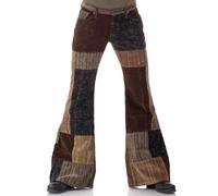 Comycom Herren Patchwork Cord Schlaghose Braun im 70er-Jahre Style (DE/NL/SE/PL, Bundweite & Schrittlänge, 38, 36, Braun)