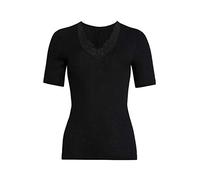 con-ta Kurzarm Shirt, Basic für Damen, mit eleganter Spitze, aus weicher Wolle und Modal, dezentes Oberteil, in Wollweiß & Schwarz, Größe: 38-52