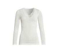 con-ta Langarm Shirt, Basic für Damen, mit eleganter Spitze, dezentes Oberteil, aus weicher Wolle und Modal, in Wollweiß, Größe: 44