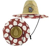 Concept One Unisex-Erwachsene Disney Lilo Stitch, Adult Large Straw Lifeguard Cap for Men and Women, Wide Brim with Logo Sonnenhut, Rot/Ausflug, einfarbig (Getaway Solids), M