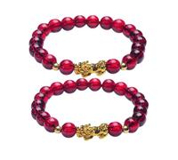 CONGARTENO 2 Stück Ethnische Perlenarmbänder für Damen Weinrot Pi Yao Glücksbringer Schmuck Geschenk