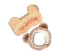 CONGARTENO 2 Stück Fluffy Kreative Haarschleifen mit Bärenohren Elastisches Wiederverwendbares Stirnband für Damen zum Make up Spa Gesichtswäsche und Hautpflege