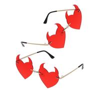 CONGARTENO 2 Stück Randlose Teufelshörner Herz Sonnenbrille Rot Uv-schutz Leicht Unisex Party Karneval Disco Brille für Damen Herren Cosplay Spaß
