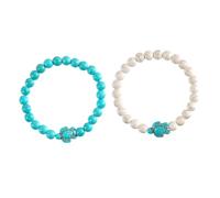 CONGARTENO 2 Stück Teiliges Elastisches Boho perlenarmband mit Schildkröten design Hautfreundlich und Bequem Verstellbar Modisches Schmuckaccessoire für Damen und Mädchen Türkis und Weiß