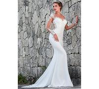 CongMing-huajia Hochzeitskleid Langes Hochzeitskleid Weiß V-Ausschnitt Romantisch Lang Elegant Französisch Fischschwanz Kleid White 32