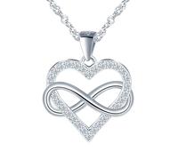 CONILOK Halskette Damen Unendlichkeit Herz Kette Silber 925 mit Anhänger Zirkon Herz Halsketten für Frauen Mädchen Modeschmuck Infinity Liebe Geschenk für Sie Frau Freundin Mama Silber